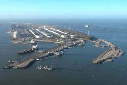 Bird's eye view of the port of Rotterdam.